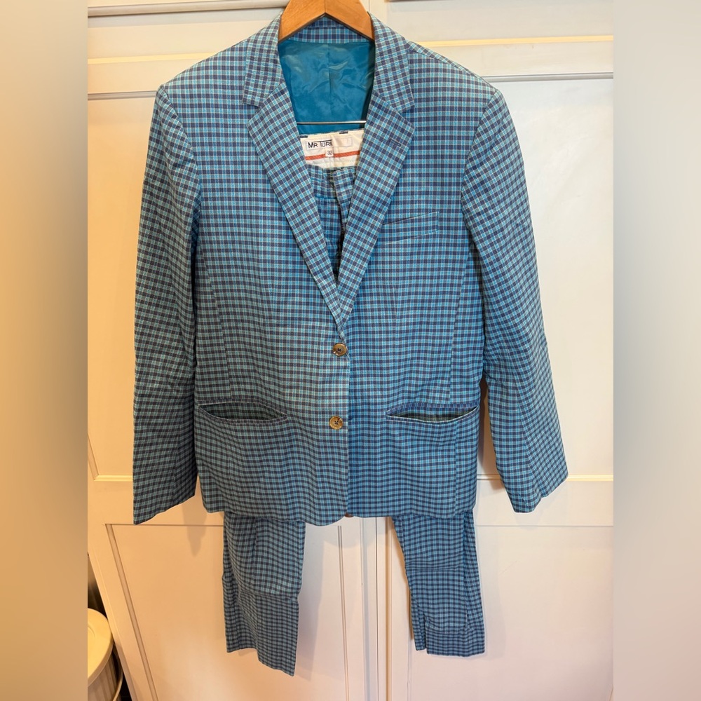 Mr. Turk Blue Checkered Men's Suit